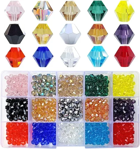 Miniatura 14 de Cuentas de vidrio de bicono de 0.394 pulgadas para hacer joyas, 300 piezas de forma facetada, cuentas espaciadoras de cristal coloridas, surtidos