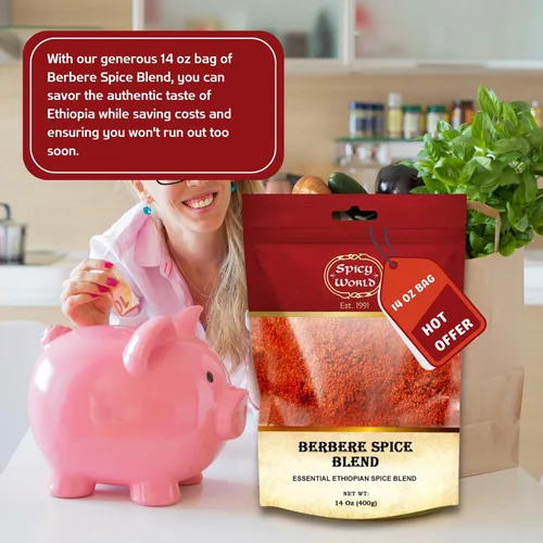 Miniatura 5 de Spicy World Berbere Spice Blend Auténtico condimento etíope mezclado a mano Mezcla rica de 14 especias para platos sabrosos (14 onzas)