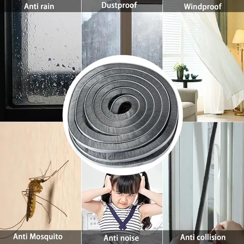 Miniatura 6 de Burlete autoadhesivo gris de 33 pies para puertas y ventanas, cepillo para ventanas correderas y puertas, marco de 0.35 pulgadas de ancho x 0.2