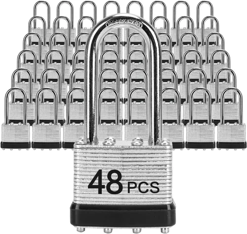 Miniatura 8 de Candados con la misma llave, LQYN 24 candados laminados con llave (1-9/16 pulgadas, 1.575 in), cerraduras con llave igual, grillete largo