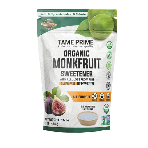 Tame prime endulzante orgánico de fruta de monje USDA con alulosa de higos, 1 libra (16.01 oz), 1:1 dulce como azúcar, fruta de monje orgánica sin