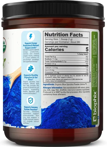 Miniatura 7 de biophix Blue Spirulina en polvo orgánico Blulina 10 onzas – Algas espirulina orgánica en polvo 283 porciones – Suplemento superalimenticio