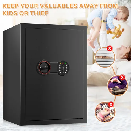 Miniatura 8 de [19.7 pulgadas de alto] Caja fuerte grande para el hogar, cajas fuertes antirrobo con sistema de alarma doble, teclado programable y llaves