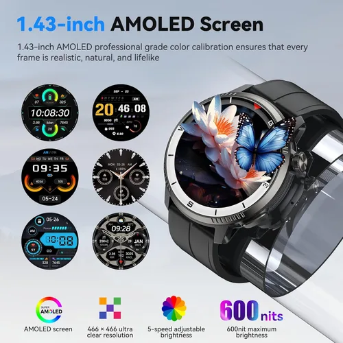 Miniatura 4 de Reloj inteligente para hombres, reloj inteligente con GPS, rastreador de actividad física con monitor de frecuencia cardíaca/sueño, podómetro