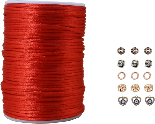 Miniatura 12 de Cordón de satén melocotón de 0.098 in, cuerda de nailon de 300 pies, cordón de seda de raso satinado para hacer joyas, pulseras trenzadas, collares