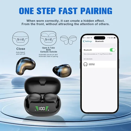 Miniatura 5 de Loluka Auriculares invisibles inalámbricos Bluetooth, discretos y pequeños ocultos con Bluetooth para el trabajo, auriculares inalámbricos