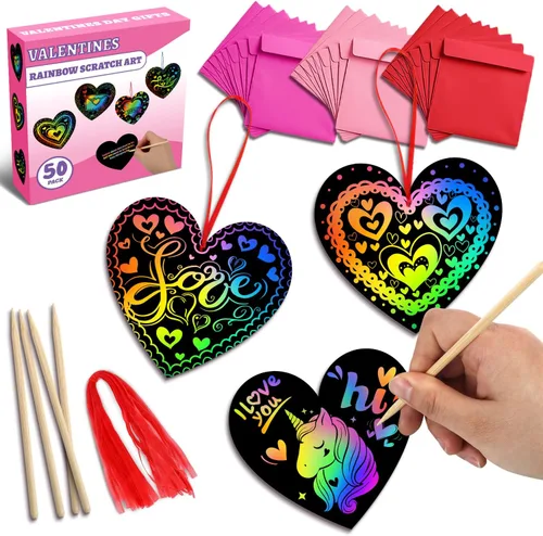 Miniatura 7 de MDCGFOD Paquete de 36 regalos para el día de San Valentín para niños, cuna de corazón para arañar arco iris, manualidades de San Valentín para 36