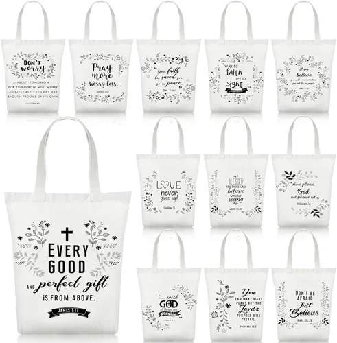 Silkfly 12 bolsas de lona cristianas para mujeres, Día de la Madre, Biblia religiosa, bolsas de regalo religiosas a granel para la Biblia (blanco)