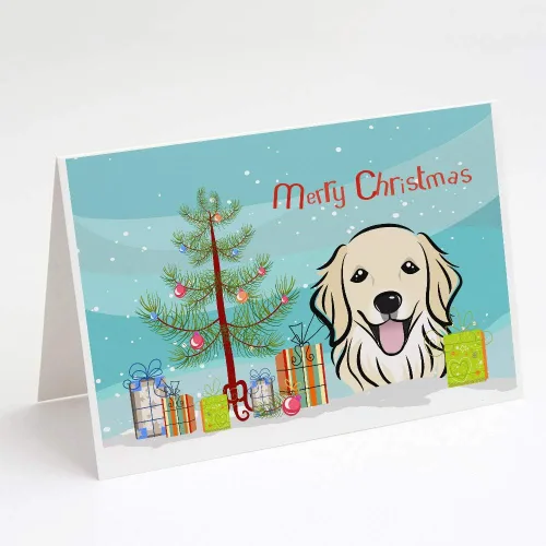 Miniatura 15 de Caroline's Treasures BB1616GCA7P - Tarjetas de felicitación y sobres de árbol de Navidad y sabueso afgano, paquete de 8 tarjetas en blanco