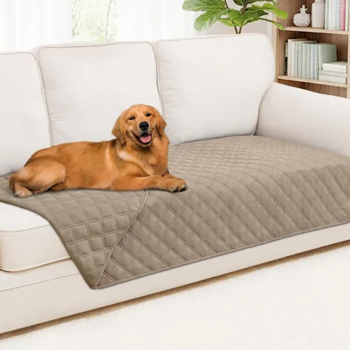Miniatura 30 de Smiry Funda impermeable para cama de mascota, suave y lavable, para muebles, cama, sofá, reversible, a cuadros (30 x 53 pulgadas, color beige/beige)