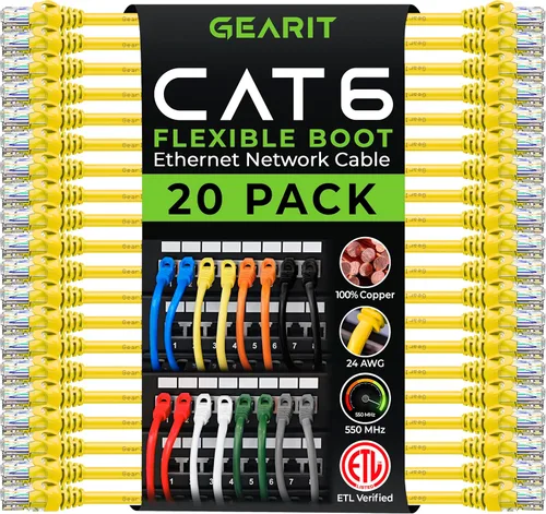 Miniatura 10 de GearIT Paquete de 20 cables de conexión Cat6 de 1 pie, cable Ethernet Cat 6 sin enganches, flexible y suave, serie Preimum, color azul