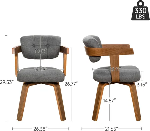 Miniatura 2 de Art Leon Silla de oficina sin ruedas, moderna de mediados de siglo, silla de escritorio tapizada de tela sin ruedas, silla con brazo decorativo