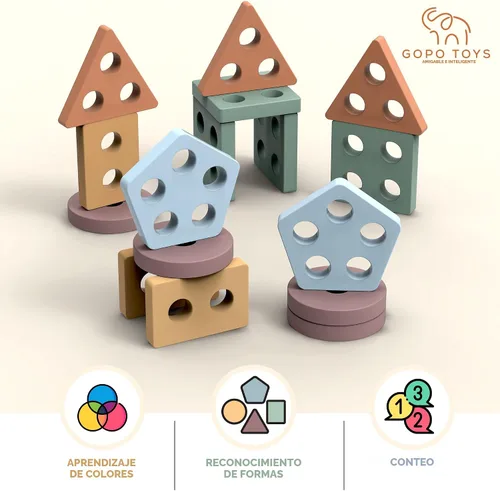 Miniatura 7 de GOPO TOYS Juguetes Montessori para niños de 1 año - Clasificador de formas de madera y rompecabezas apilables - Aprendizaje de niños pequeños