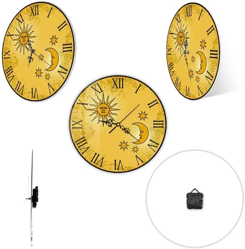 Miniatura 5 de Reloj de pared con números romanos de sol y luna de 12 pulgadas, arte bohemio de astrología celestial, cuarzo silencioso, sin tictac, vintage