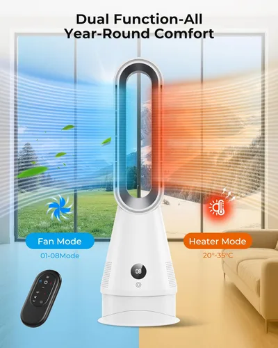 Miniatura 2 de Ventilador de calentador y enfriador 2 en 1 sin aspas, calentadores de espacio silencioso de 1600 W y ventiladores de torre de 8 velocidades