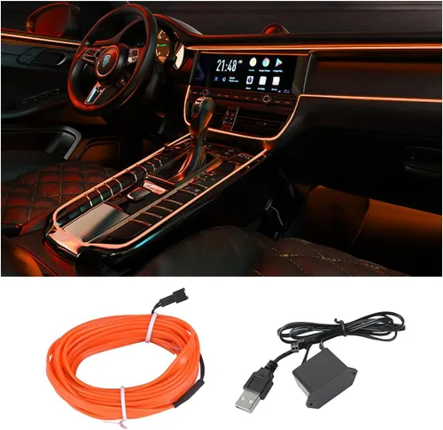 Miniatura 9 de Tira de luces LED de cable EL, tira de luz de neón automática USB de 10 pies/3M con borde de costura, kits de iluminación ambiental