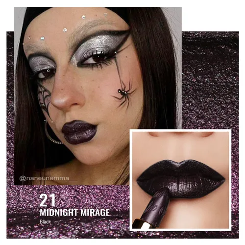Miniatura 2 de Oulac Lápiz labial negro de Halloween para mujer, negro con brillo de frambuesa, color labial de alto impacto con fórmula cremosa hidratante, vegano