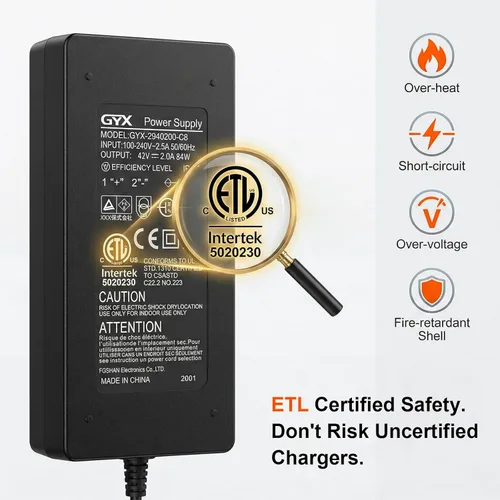 Miniatura 2 de Cargador de batería de litio de 36 V, certificado ETL de 42 V 2 A para scooter eléctrico, Hoverboard Ebike, compatible con Gotrax, Jetson, Ninebot