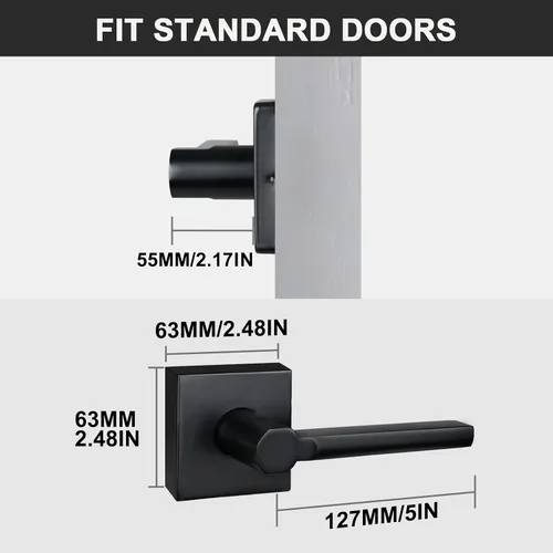 Miniatura 3 de Paquete de 1 palancas de puerta falsas en negro mate, cerradura de manija interior resistente para despensa de armario, sin giro, de un solo lado