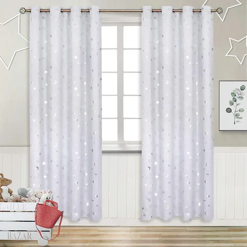 Miniatura 123 de BGment Cortinas opacas para dormitorio infantil, con aislamiento térmico, con ojales, estampado de estrellas plateadas, cortinas para oscurecer