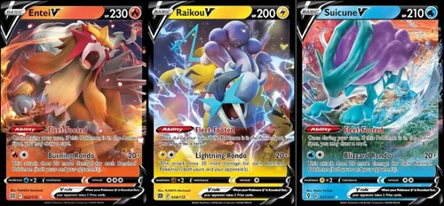 Suicune V - Entei V - Raikou V - Lote de cartas legendarias de Pokémon - Cielos en evolución - Estrellas brillantes 031/203-022/172-048/172