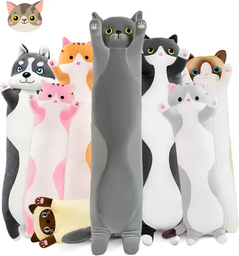 Miniatura 7 de Almohada larga de felpa de gato, 19.6 pulgadas - Adorable peluche de gato negro - Animales de peluche suaves - Almohada tipo cuerpo de gatito