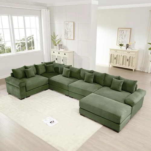 Miniatura 45 de Sofá modular de gran tamaño de 117.3 pulgadas, sofás modulares grandes de pana para sala de estar, sofás de 3 plazas, moderno juego de sofá de Blanco