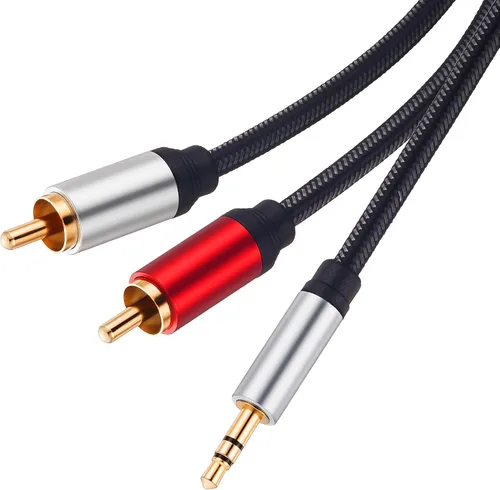 Miniatura 2 de Cable RCA de 3 pies, 0.138 in macho a 2RCA macho, cable adaptador de audio estéreo de nailon trenzado, cable AUX RCA Y para teléfonos inteligentes