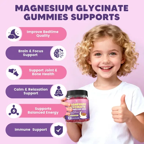 Miniatura 5 de Gomitas de magnesio para niños, gomitas de glicinato de magnesio 400 mg/200 mg con L-teanina, manzanilla, vitamina B6, D3 para niños, relajación