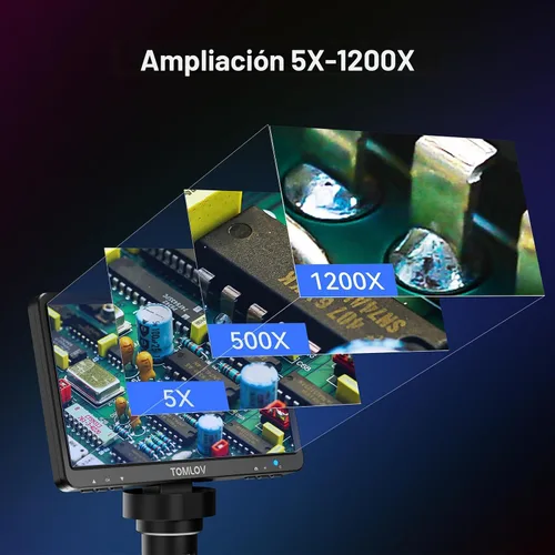 Miniatura 3 de TOMLOV Microscopio digital DM9 7": Lupa de microscopio de moneda 1080P 1200X, microscopios de soldadura LCD de enfoque ultrapreciso de 12MP