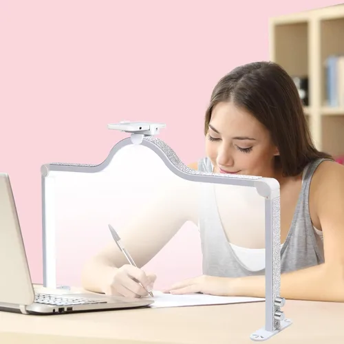 Miniatura 4 de Luz de uñas de 34 pulgadas para escritorio, luz de media luna con atenuación de 3 niveles, lámpara de 3360 lúmenes, ajustable con soporte