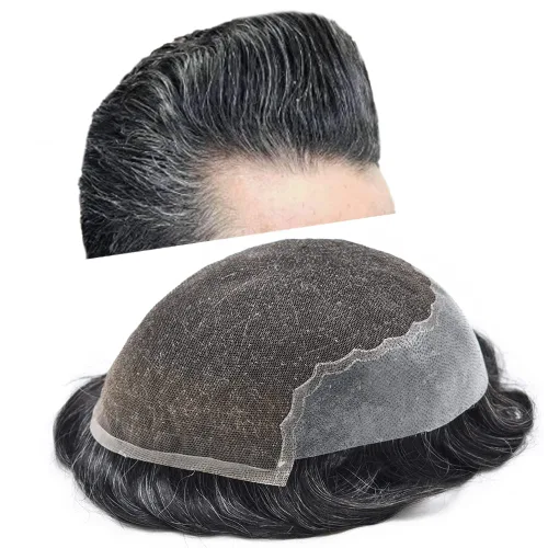 Miniatura 27 de Mens Toupee Human Hair Replacement System Swiss Lace Toupee For Men Hair Piece Protesis Capilar Mens Hairpiece 5X7#1 Jet Black 120% Density