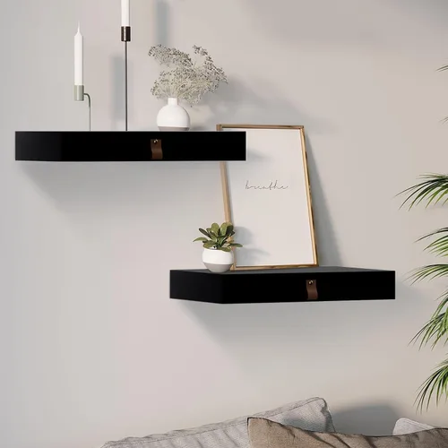 Miniatura 14 de Juego de 2 estantes flotantes con cajón, mesita de noche para dormitorio, baño o cocina, estante de pared de 16 pies con almacenamiento, color gris
