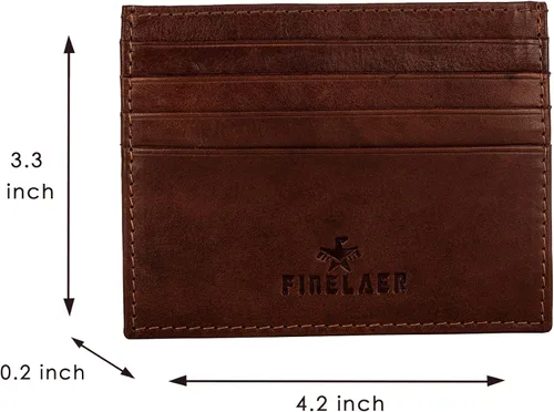 Miniatura 2 de FINELAER Carteras delgadas de cuero con bolsillo frontal para hombre Coñac Minimalista