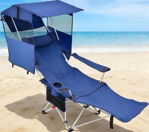 Miniatura 11 de Silla de campamento reclinable, silla plegable ajustable con respaldo de 100° a 140°, marco en X resistente que soporta 265 libras, respaldo