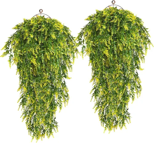 Miniatura 16 de RECUTMS Plantas colgantes artificiales de lavanda falsa, flores resistentes a los rayos UV, decoraciones para interiores y exteriores, 4 paquetes