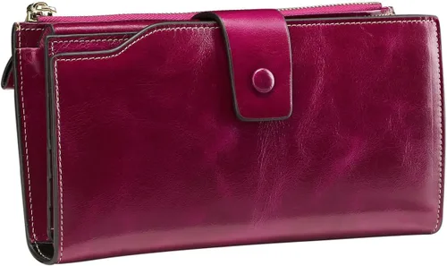 Miniatura 43 de Itslife - Cartera de piel sintética encerada para mujer con bloqueo de identificación de radio frecuencia (RFID), de gran capacidad, encerada