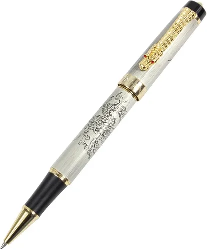 Gullor Bolígrafo Roller Jinhao Descendientes del Dragón Plata con Dragón Dorado