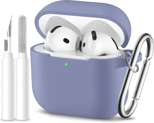 Miniatura 34 de Funda protectora completa de silicona suave para AirPods 4 con llavero y kit de limpieza, compatible con Apple Airpods 4 para mujeres y hombres