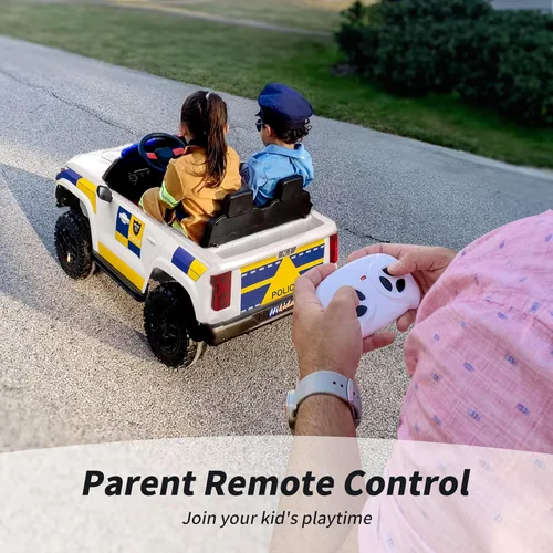 Miniatura 6 de Hikiddo Coche eléctrico de policía para niños de 2 plazas, juguete de paseo de 24 V 10 AH para niños grandes con control remoto, motores de 4 x 200