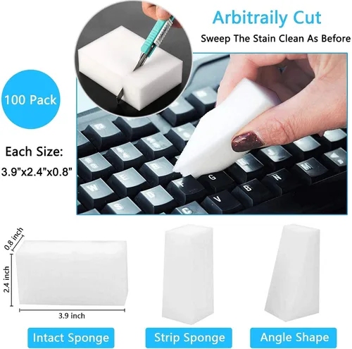 Miniatura 5 de Paquete de 100 esponjas mágicas para limpieza, esponja de melamina reutilizable de primera calidad, almohadillas de limpieza de espuma para platos