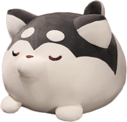 Almohada de peluche Husky para abrazar a perro, juguete de peluche de anime, regalos de husky de anime para niños y amantes en cumpleaños, San Negro