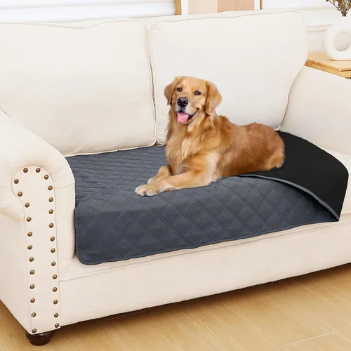 Miniatura 135 de Smiry Funda impermeable para cama de mascota, suave y lavable, para muebles, cama, sofá, reversible, a cuadros (30 x 53 pulgadas, color beige/beige)