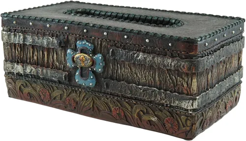 Miniatura 10 de Ebros Gift Cruz azul rústica del viejo mundo occidental con concho y cabezas de clavos en acabado de madera envejecida sintética con patrones