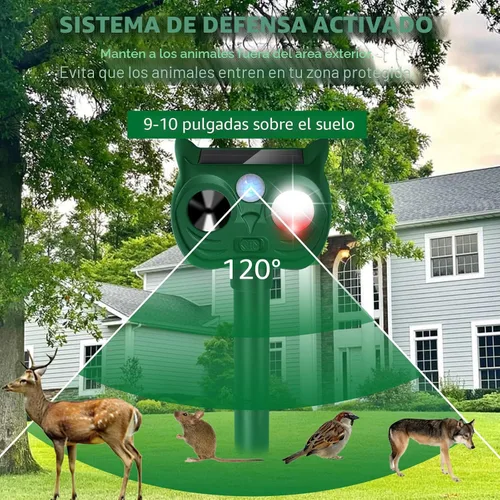 Miniatura 7 de Repelente solar ultrasónico de animales con sensor de movimiento para exteriores, dispositivos repelentes de ciervos, ardilla, gato, mapache, Luces