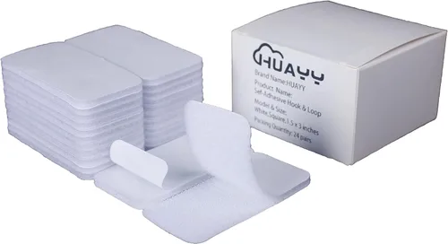 Miniatura 7 de HUAYY (Blanco, 48 pares de hojas rectangulares de 1 x 2 pulgadas), autoadhesivas, de fuerza industrial, cinta de gancho y bucle resistente