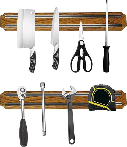 Miniatura 8 de Paquete de 2 potentes soportes magnéticos para cuchillos, tiras magnéticas para cuchillos de cocina, libre de óxido, multiusos, para cocina, garaje