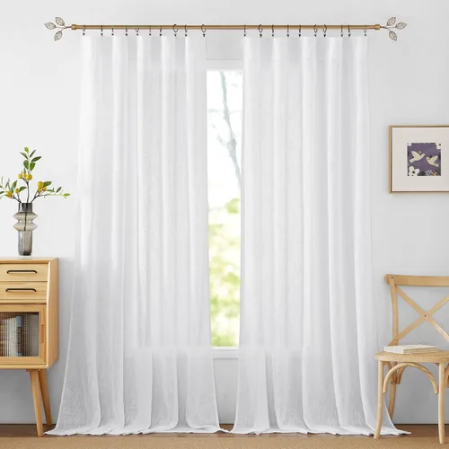 Miniatura 60 de RYB HOME Cortinas extralargas de 108 pulgadas de largo, transpirables con bolsillo para barra, cortinas traslúcidas blancas para sala de estar