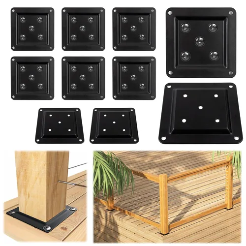 Miniatura 8 de Muzata Paquete de 4 conectores de placa de poste de madera de 3.5 x 3.5 pulgadas, placa base de poste de cubierta, valla de madera, barandilla