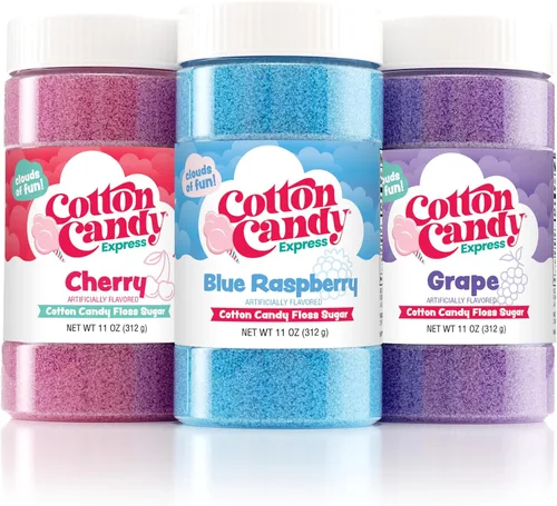 Miniatura 2 de Cotton Candy Express Paquete variado de azúcar de hilo dental con seis frascos de plástico de 11 onzas en total de cereza, frambuesa azul, uva
